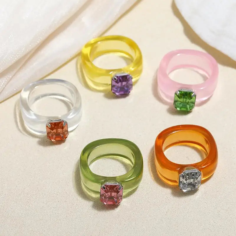 Colorful Zircon Resin Ring – Sweet Fashion Jewelry Gift