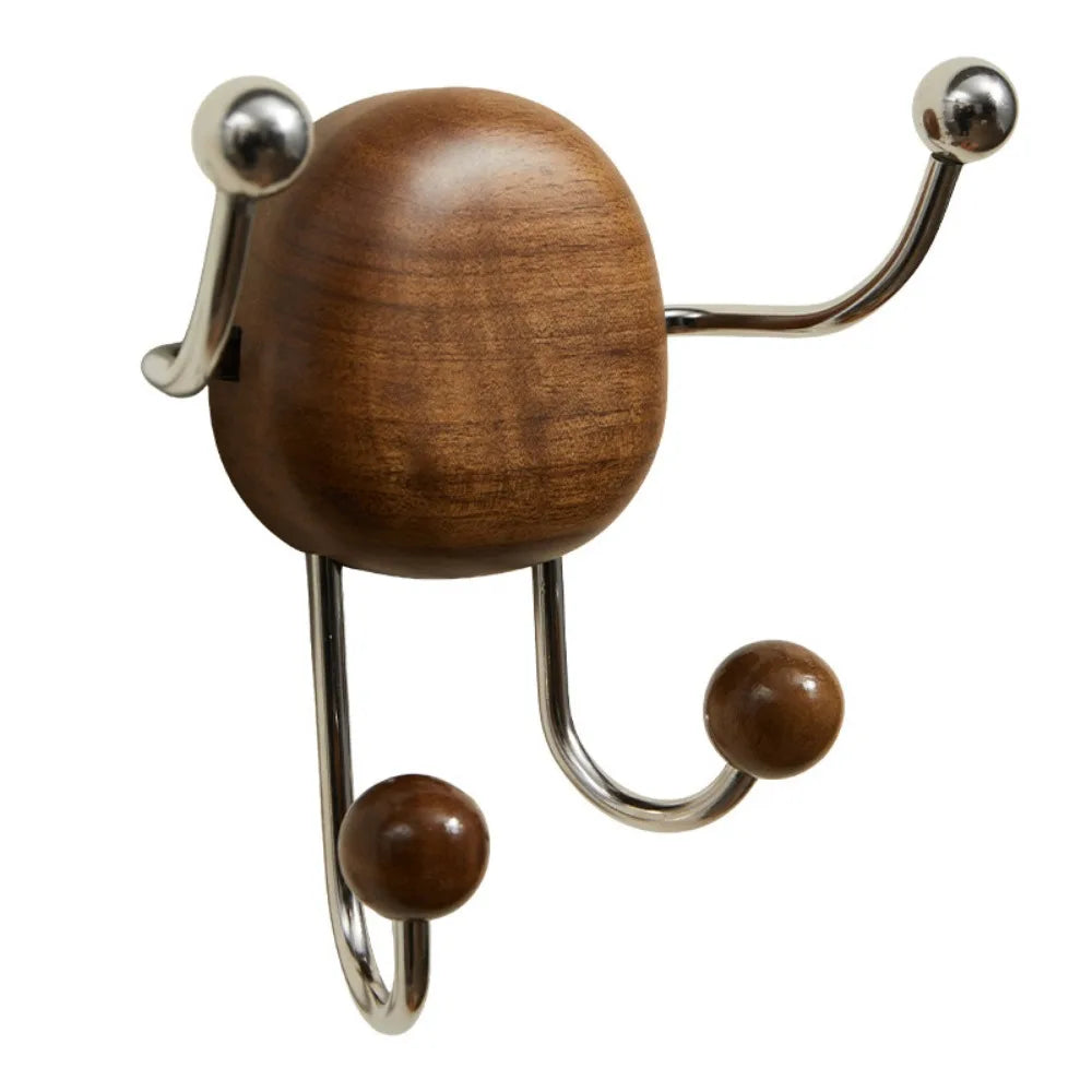 Wood & Steel Suction Cup Wall Hook Rack – No-Drill Organizer