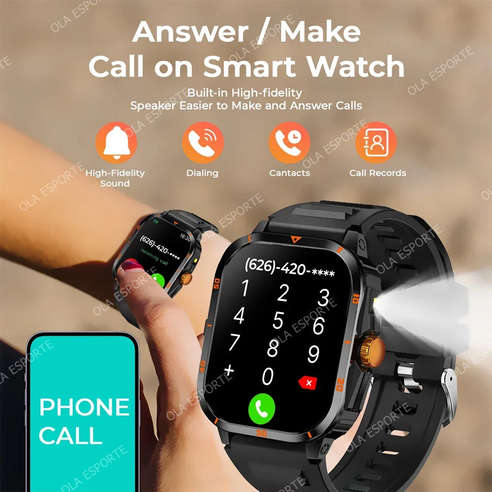 Military Smartwatch 2.01" HD Bluetooth Call Waterproof | Men