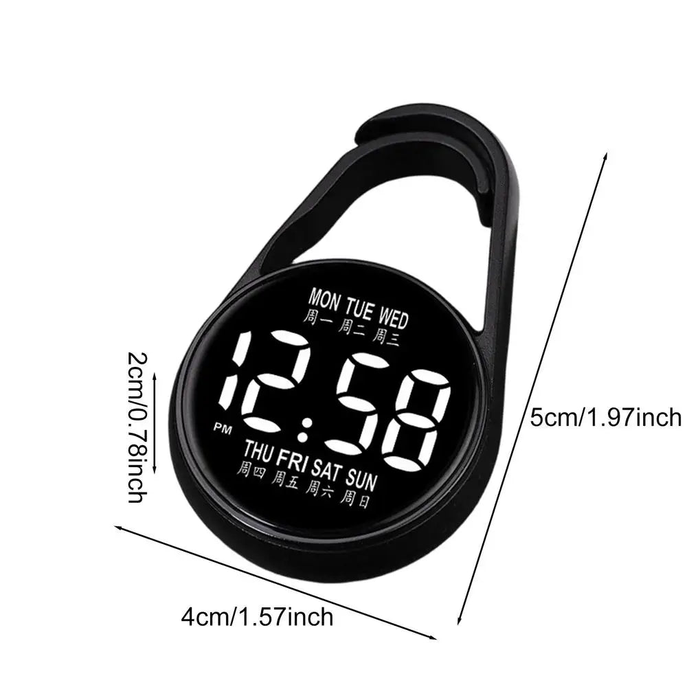 Digital Pocket Watch LED Night Glow Waterproof Keychain Clip
