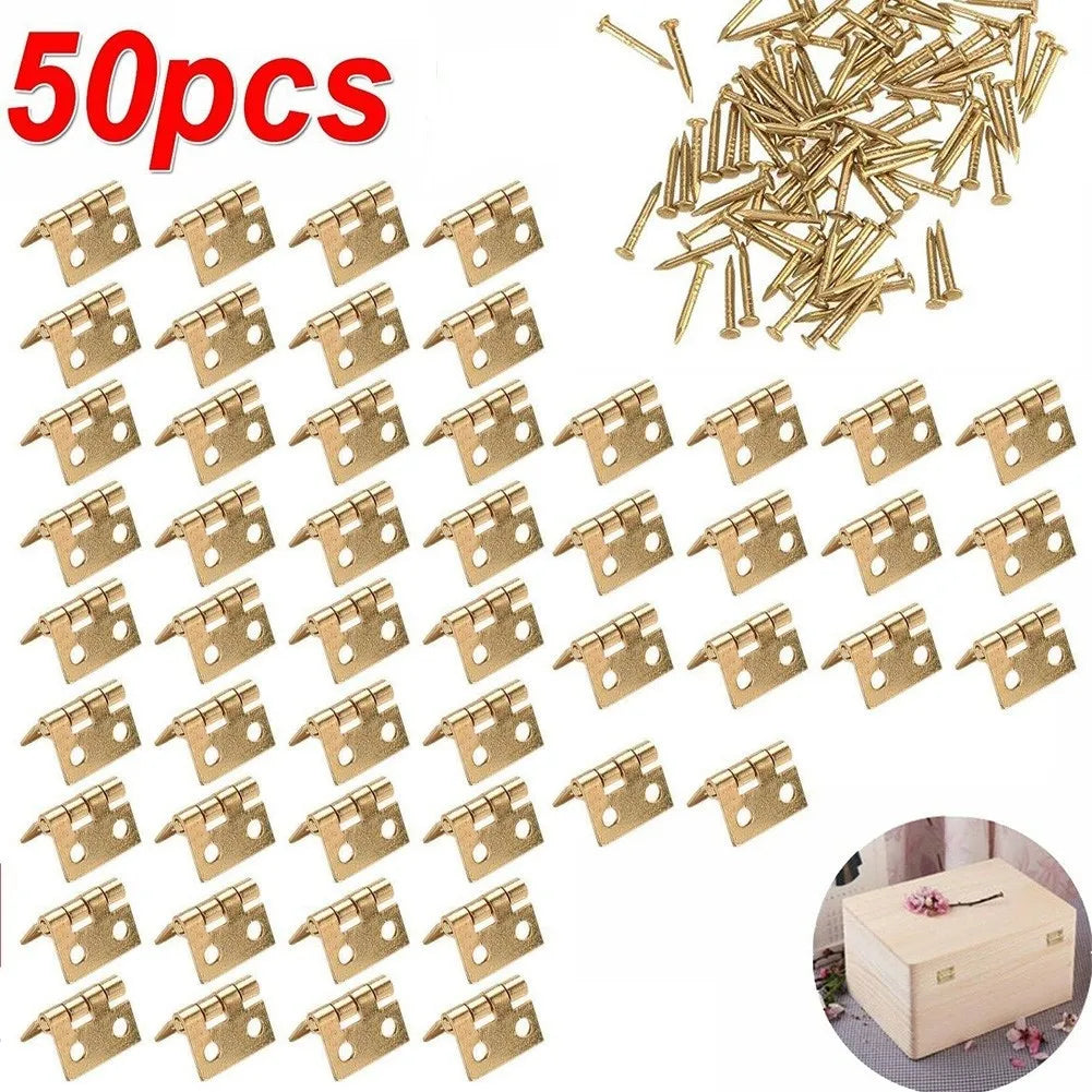 50pcs Mini Brass Hinges for Jewelry Boxes, Cabinets & Crafts