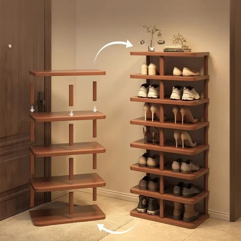 Multi-Tier Bamboo Shoe Rack – Narrow Entryway Floor Organizer