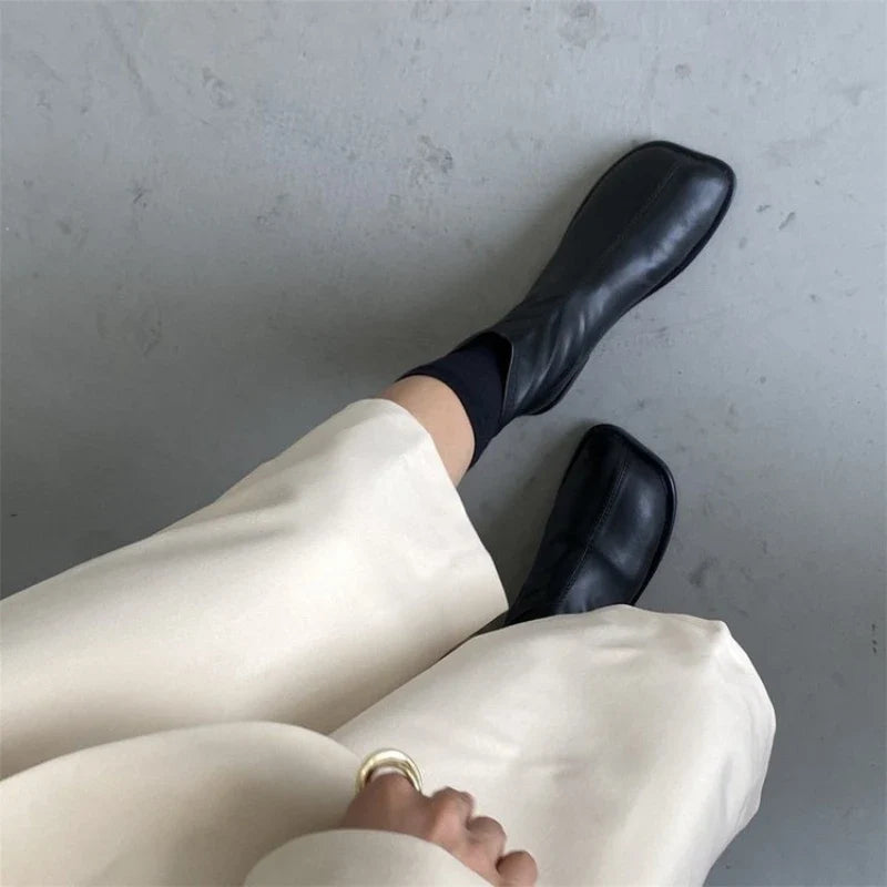 Women's PU Leather Ankle Boots – Square Heel Side Zip
