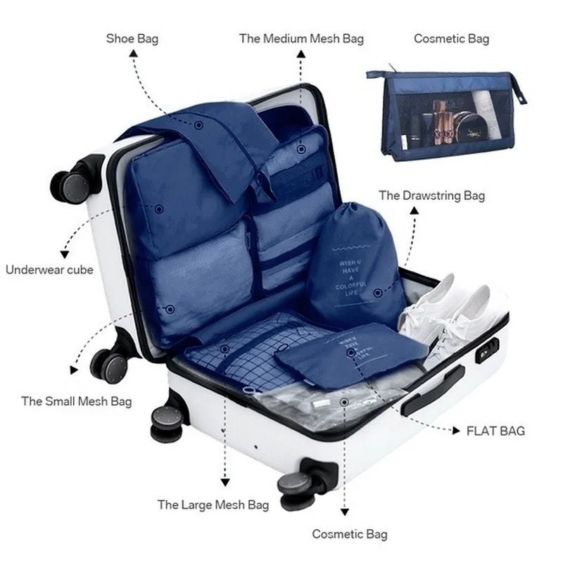 8-Piece Travel Packing Cubes Set – Waterproof Luggage Organizer