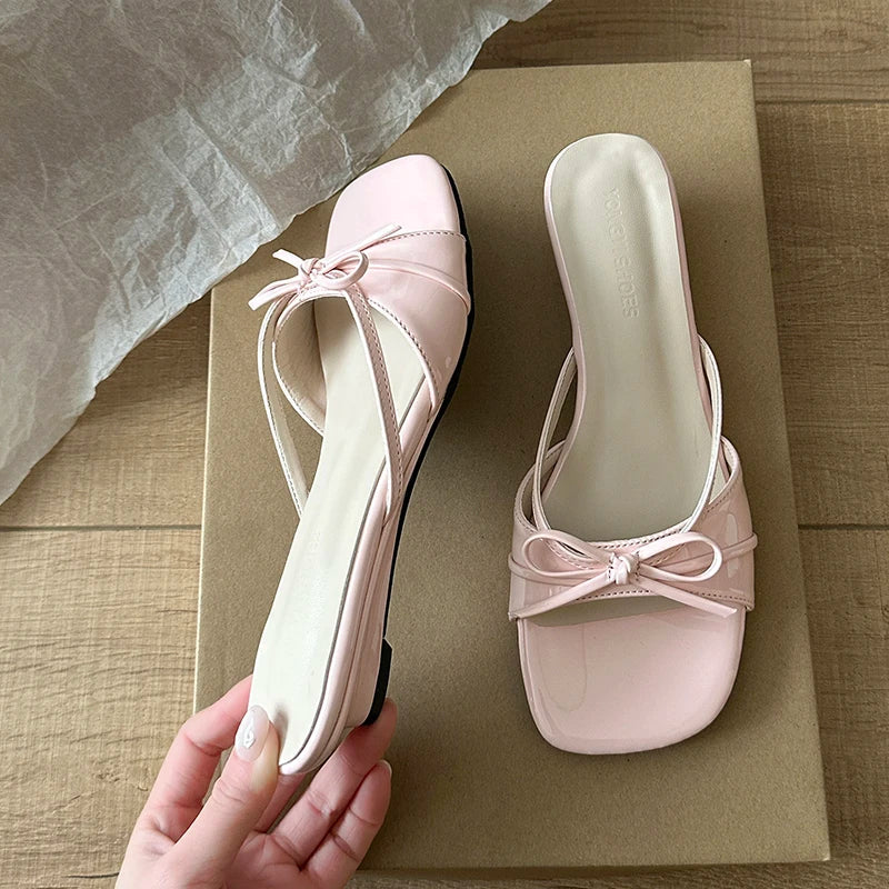 Women's Low Heel Butterfly-Knot Slides | Open Toe Summer Slippers