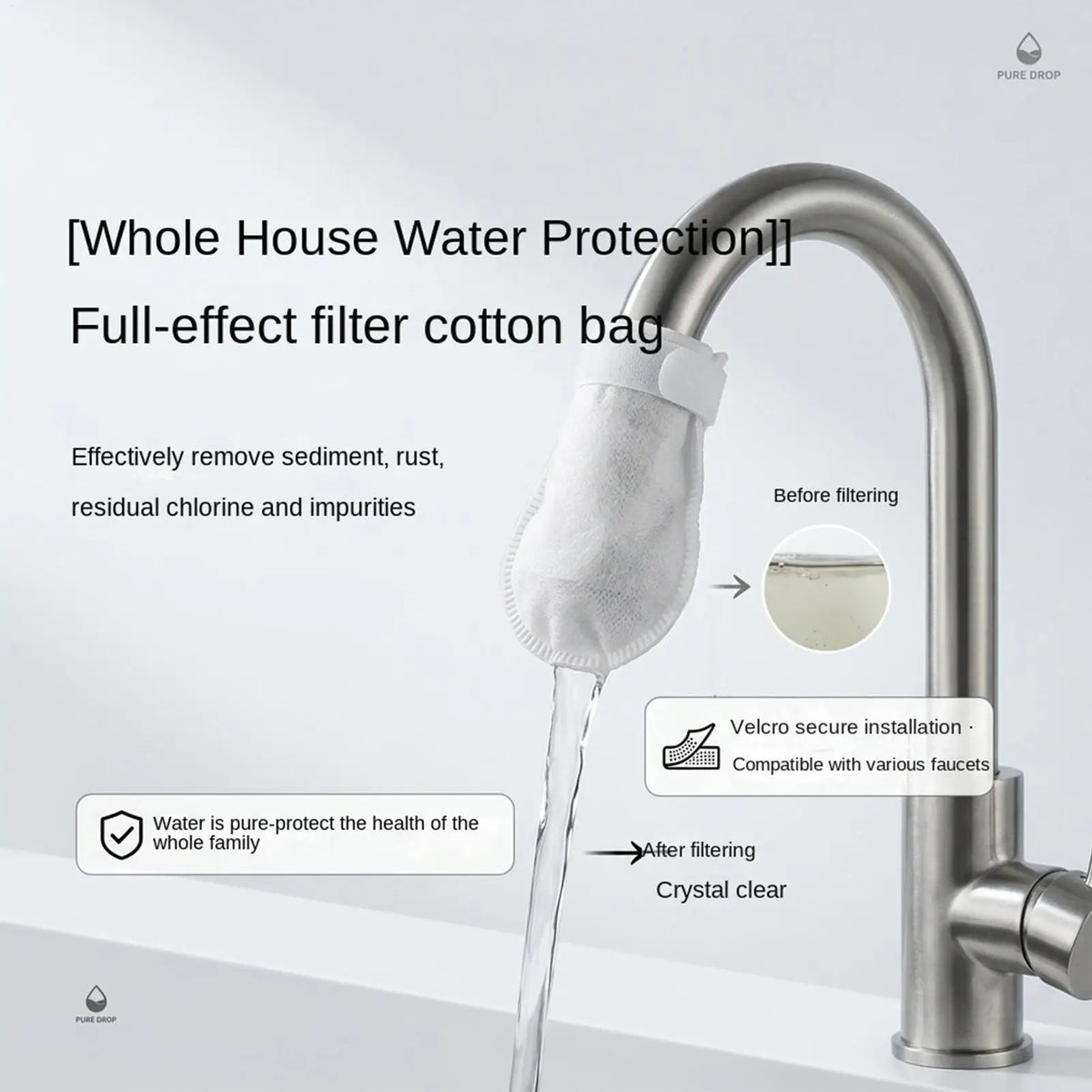 50-Pack Cotton Faucet Filter Pouches – Reduces Scale & Sediment