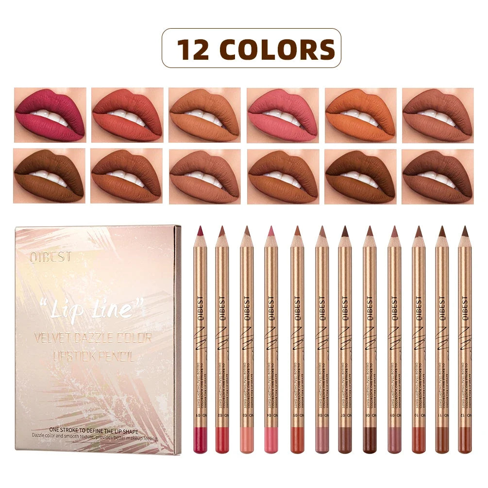 QiBest 12-Color Matte Waterproof Lip Liner Pencil Set