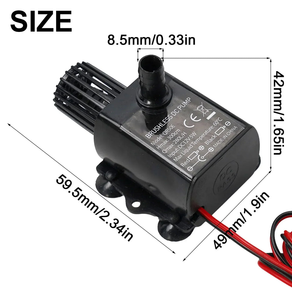 12V Brushless Submersible Water Pump 5W 280L/H – Aquarium & Pond
