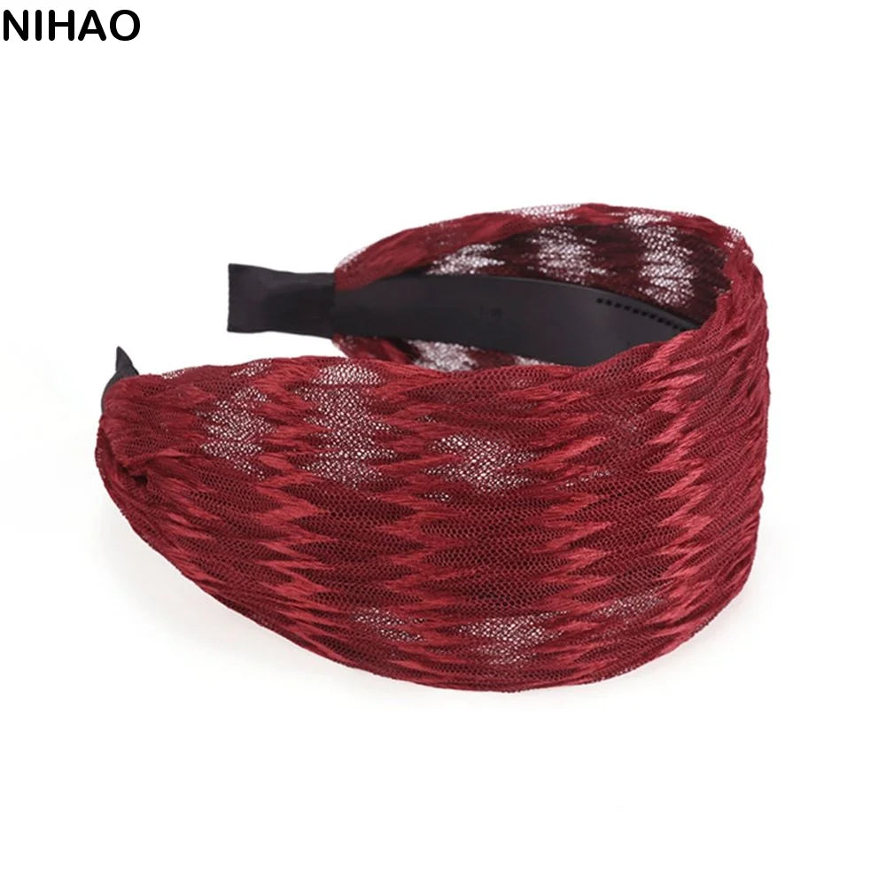 Korean Wide Chiffon Headband – Retro Toothed Hair Hoop for Women
