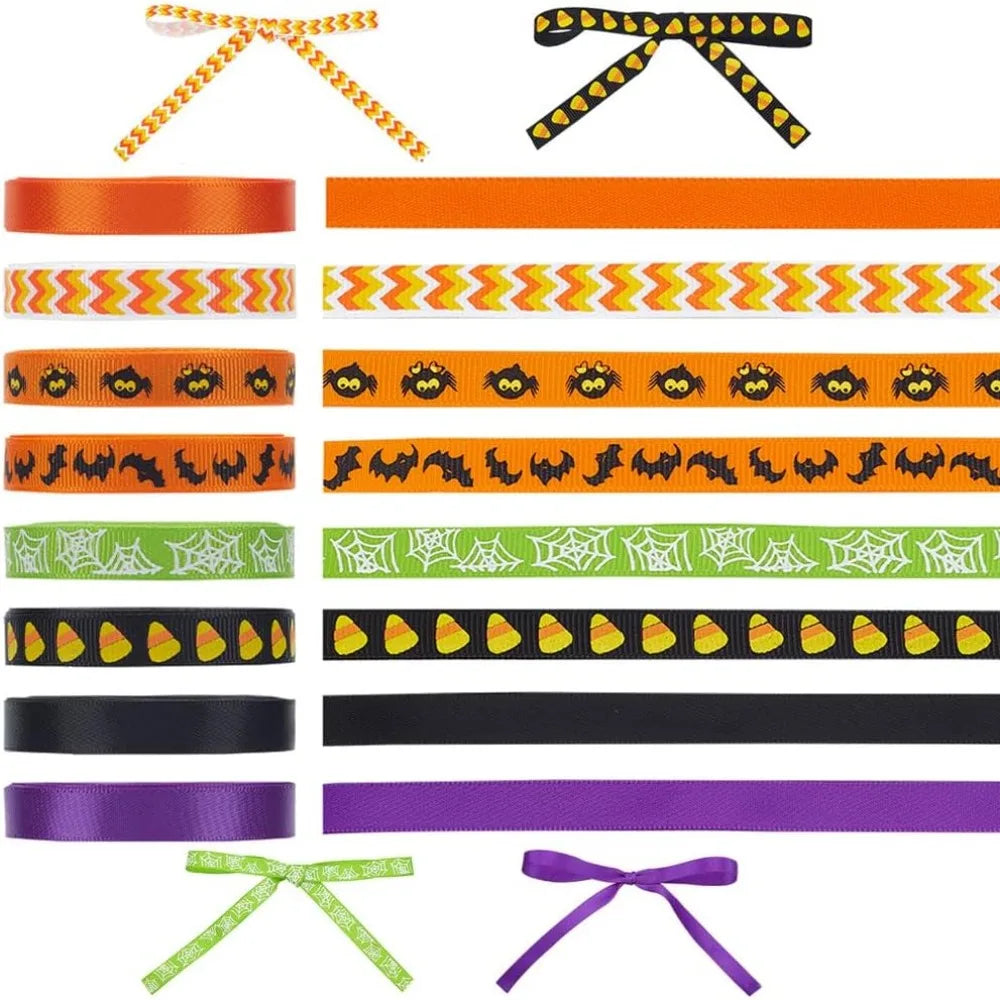 8-Roll Halloween Grosgrain Ribbon Set – 8 Colors 3/8" x 5 Yds