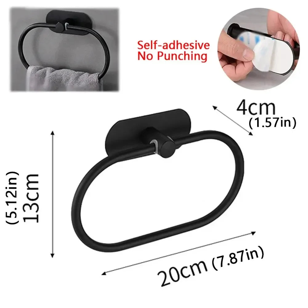 Black Self-Adhesive Stainless Steel Towel Holder Bar Rack
