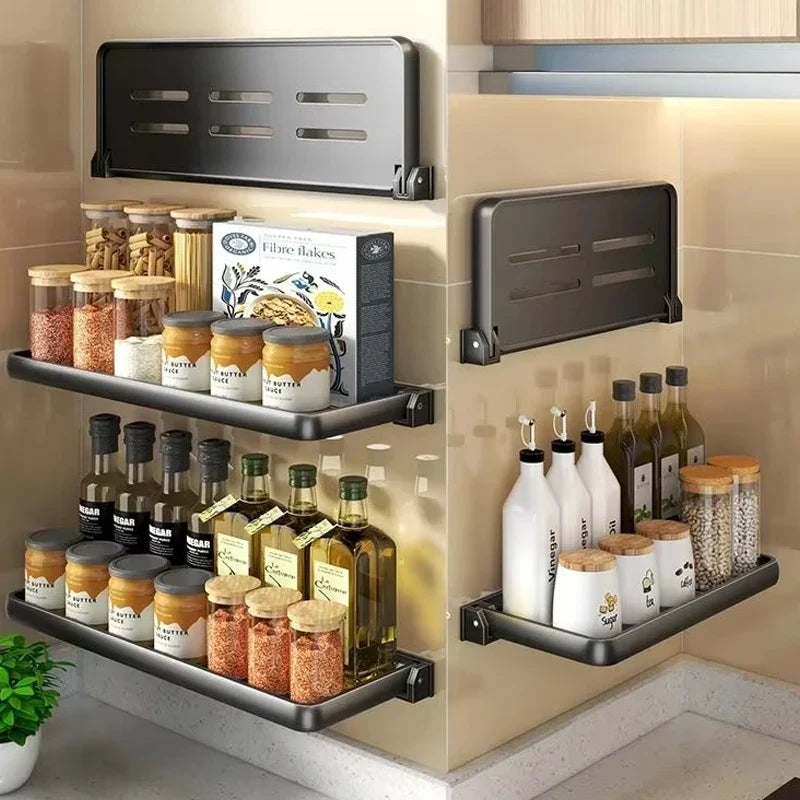 Foldable Wall-Mounted Kitchen Spice & Utensil Rack Organizer