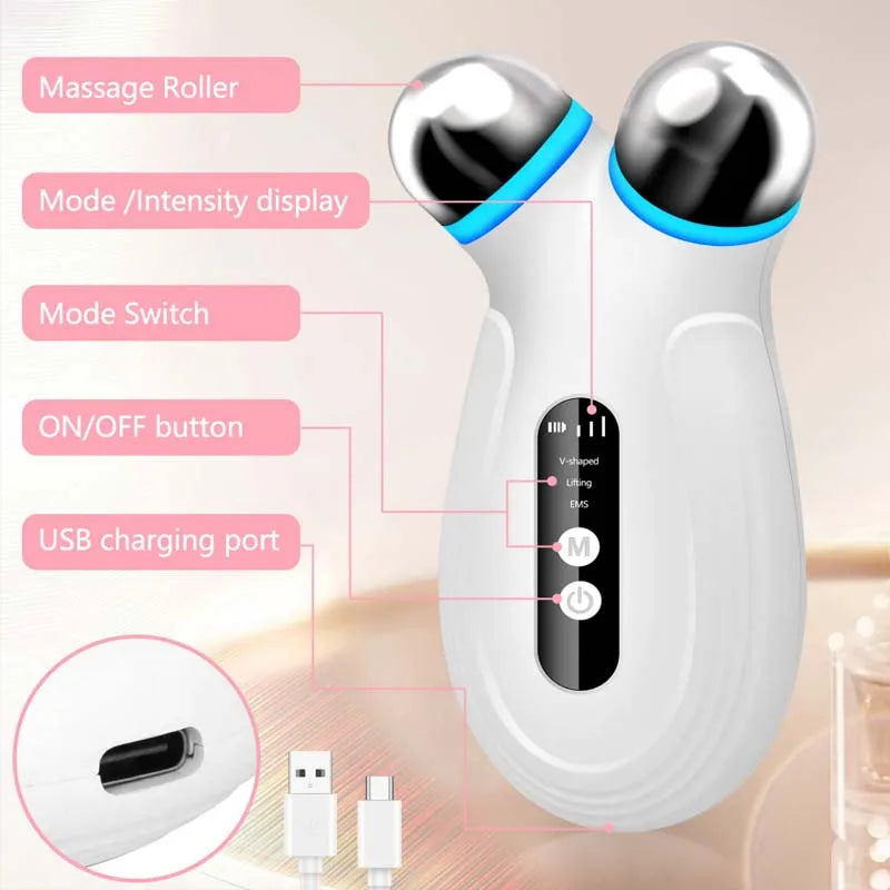 Microcurrent EMS Facial Lifting Device | Dual Roller Skin Toner