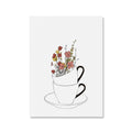 Coffee Lover Canvas Wall Art | Nordic Floral Cup Print Poster