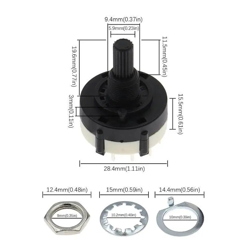 RS26 Rotary Band Selector Switch | 1–4 Pole, 3–12 Position PCB