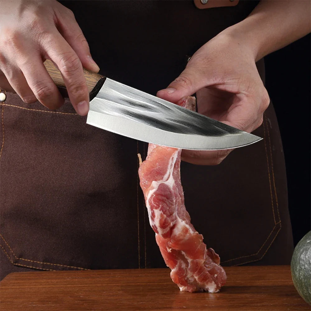 Full Tang Chef Knife with Sheath – Stainless Steel Wood Handle