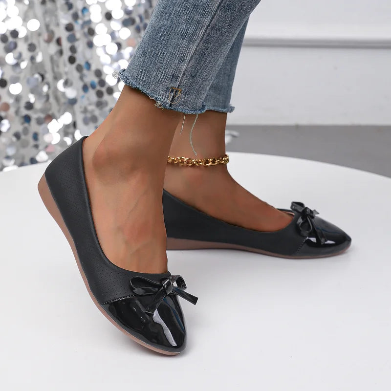Women's Bow Ballet Flats – Pointed Toe Mary Jane Slip-On Shoes