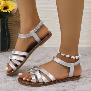 Women's Flat Roman Sandals – Casual Slip-On Beach Shoes