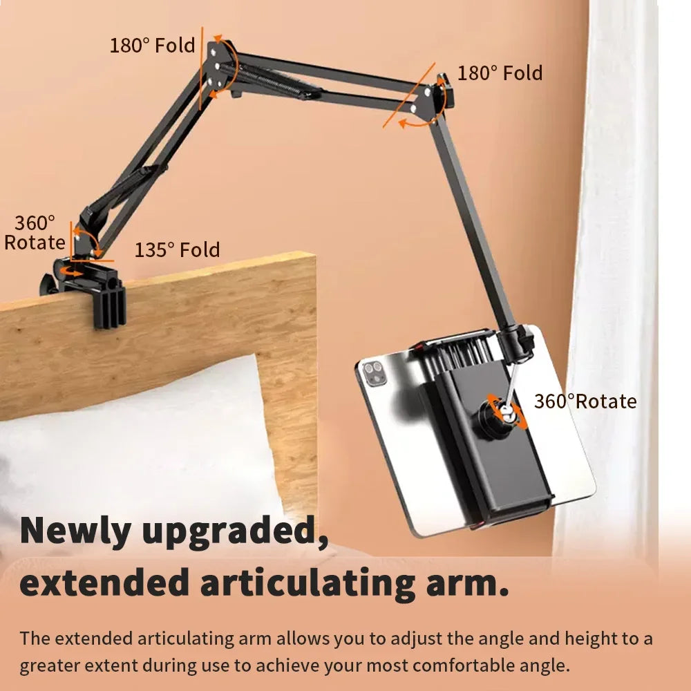 Tablet Holder for Bed – 90cm Metal Arm 360° Rotating Mount