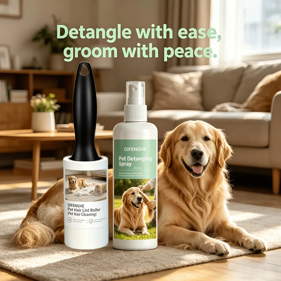 Pet Detangling Spray & Lint Roller Set | Cats & Dogs