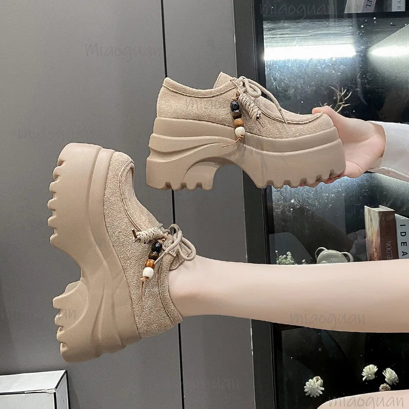 Women's Beaded Lace-Up Platform Pumps | Square Heel Shoes