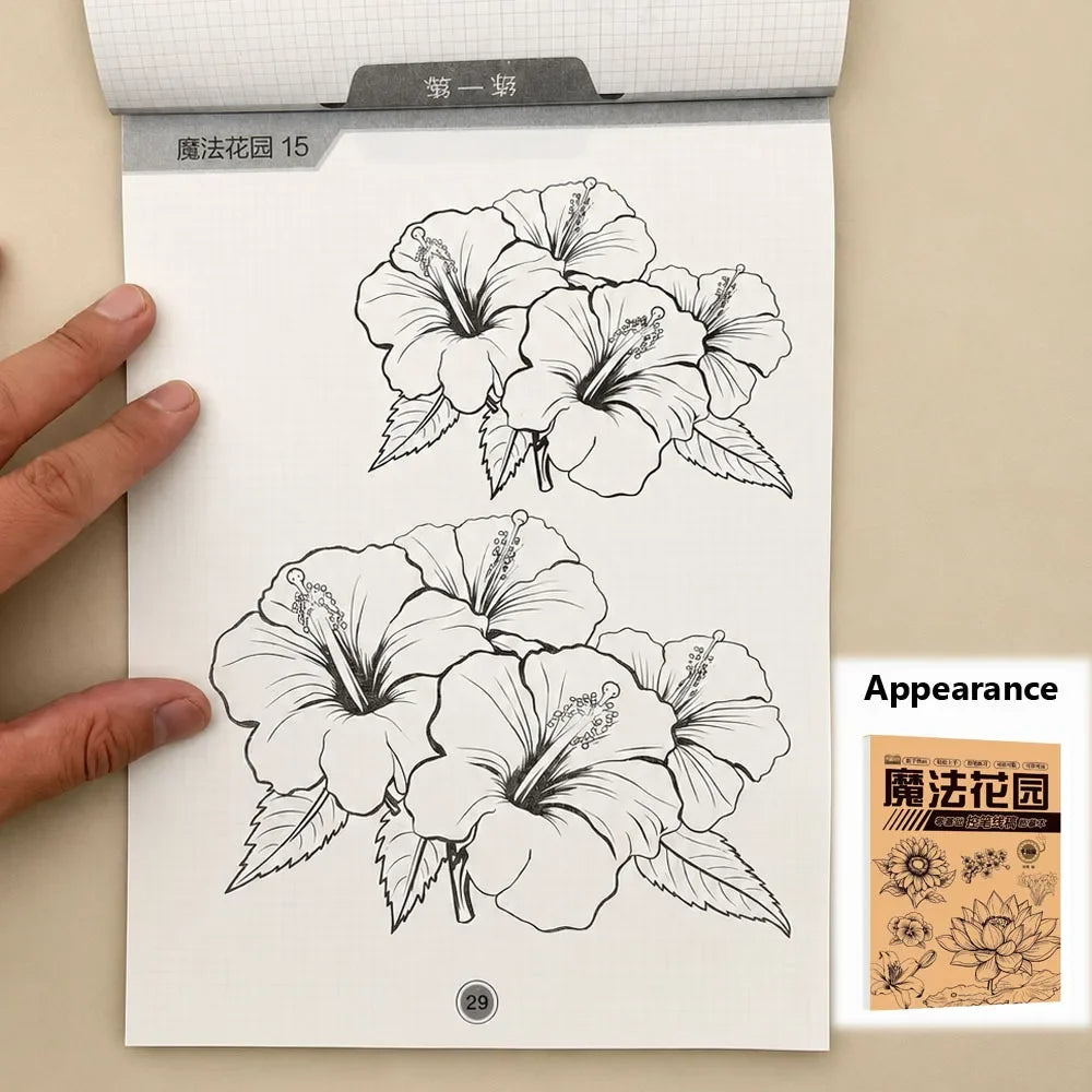 48-Page Floral Sketch Tracing Book Various Garden Flower Outline