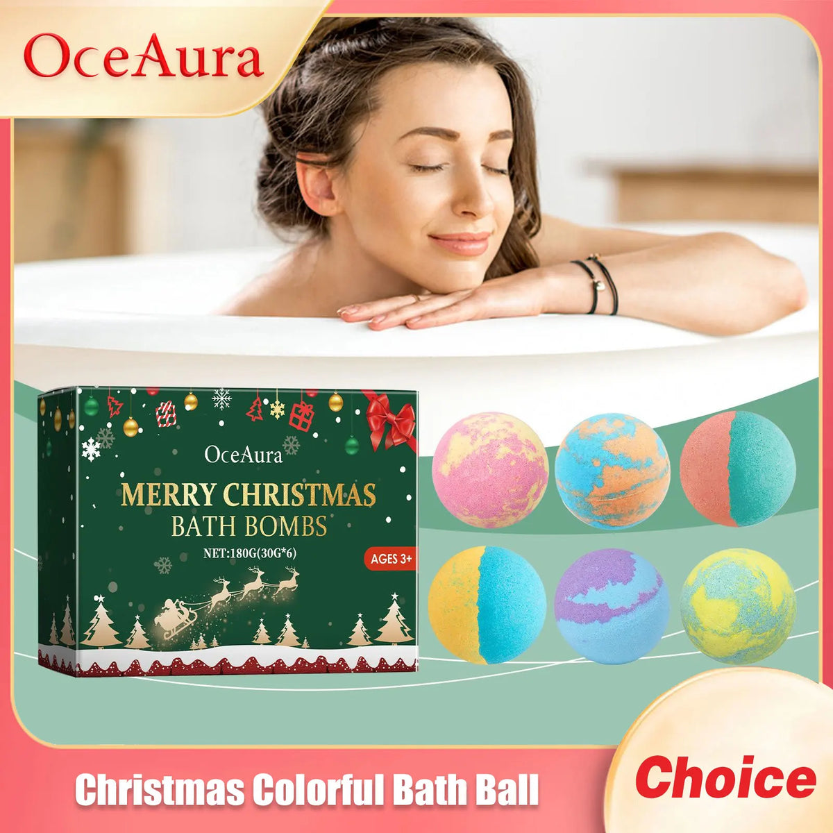 OceAura Colorful Bath Bombs – Rosemary Foot Spa Set 180g