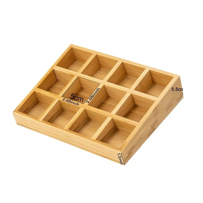 Bamboo 12-Compartment Spice Rack Desktop Condiment Organizer