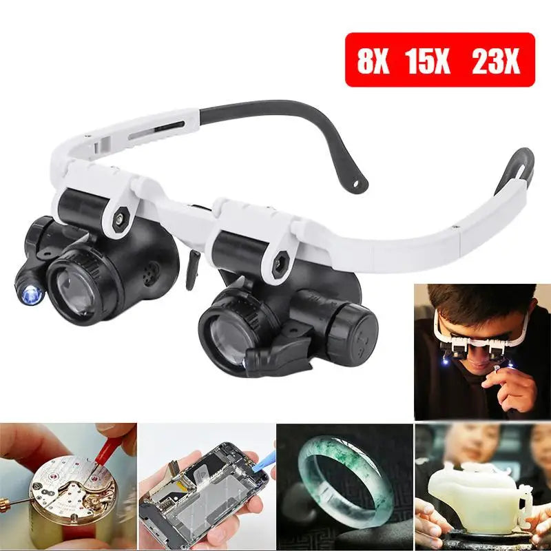 LED Headband Magnifier 8X 15X 23X – Jeweler & Watchmaker Loupe