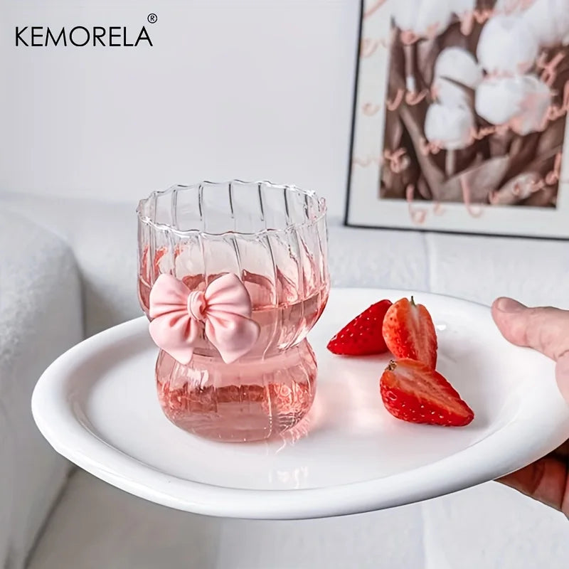 KEMORELA Bow Vintage Ripple Glass Cups 350ml – Set of 2/4/6