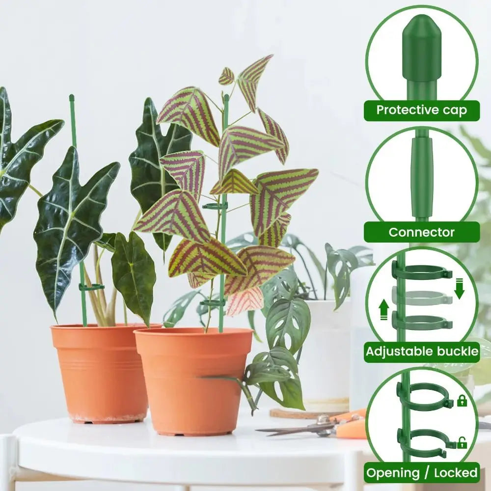 10-Pack Adjustable Plant Support Stakes with Rings & Clips