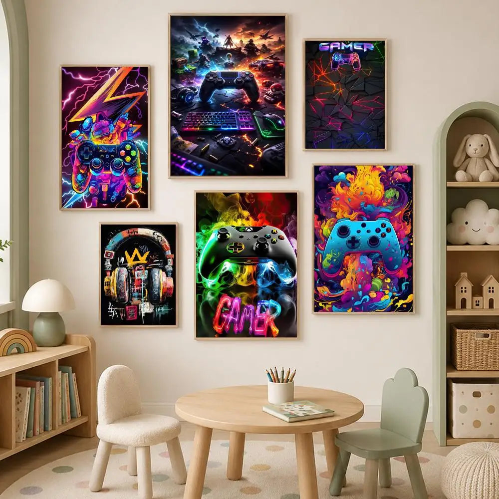 Neon Video Game Poster Self-Stick HD PVC Waterproof Wall Art