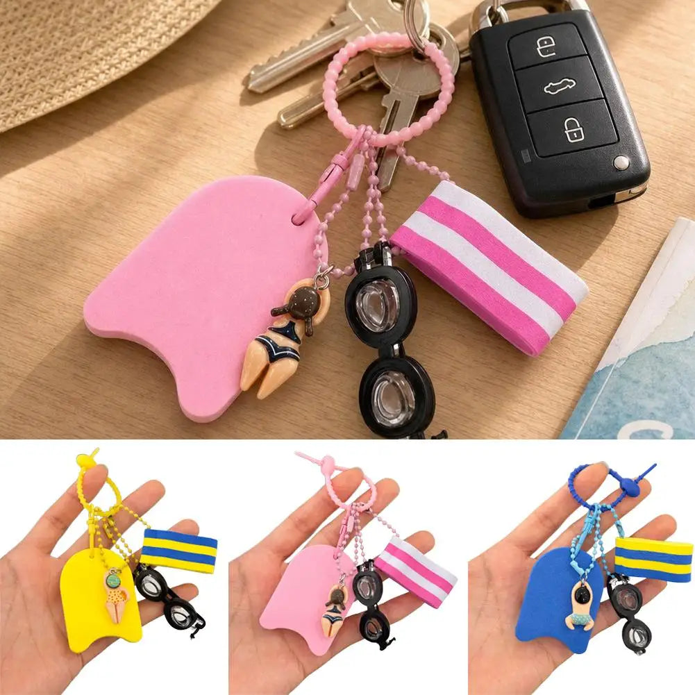 Swim Themed Keychain – Mini Goggles, Kickboard & Swimmer Charm