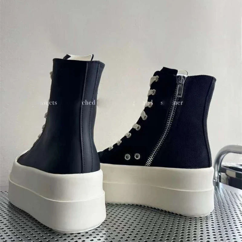 Women's Canvas Lace-Up Boots – Low Heel Round Toe Booties