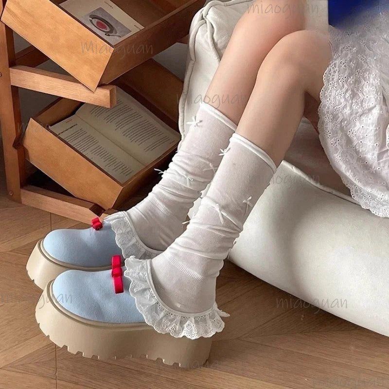 Women's Bow Wedge Platform Half Slippers – High Heel Mules