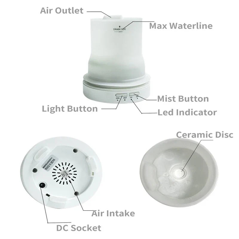 Ceramic Essential Oil Diffuser & Humidifier | Timer & LED Lights
