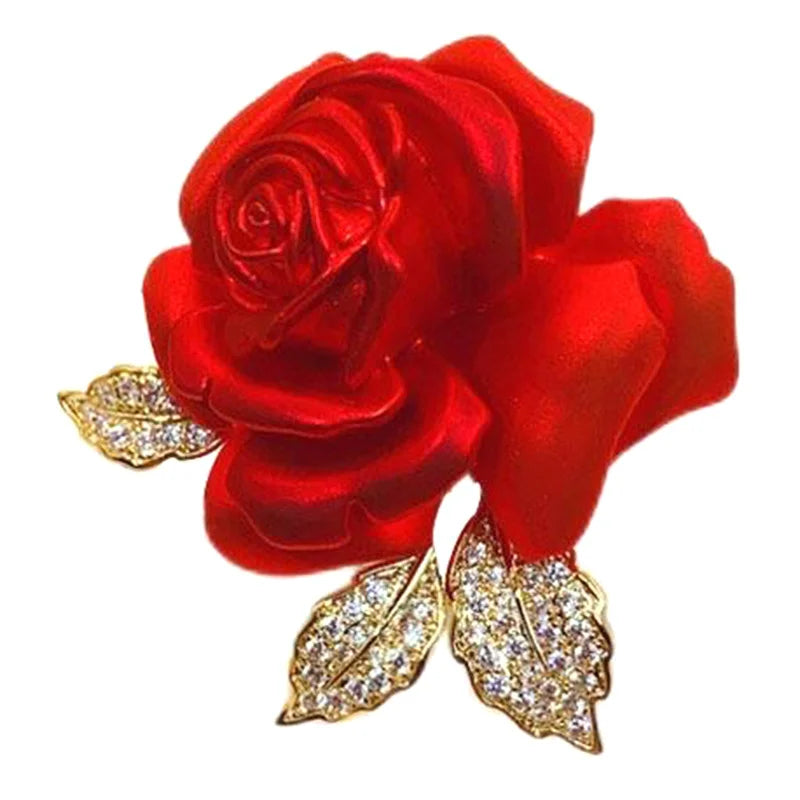 Red Rose Brooch Pin – Elegant Metal Alloy Floral Lapel Pin