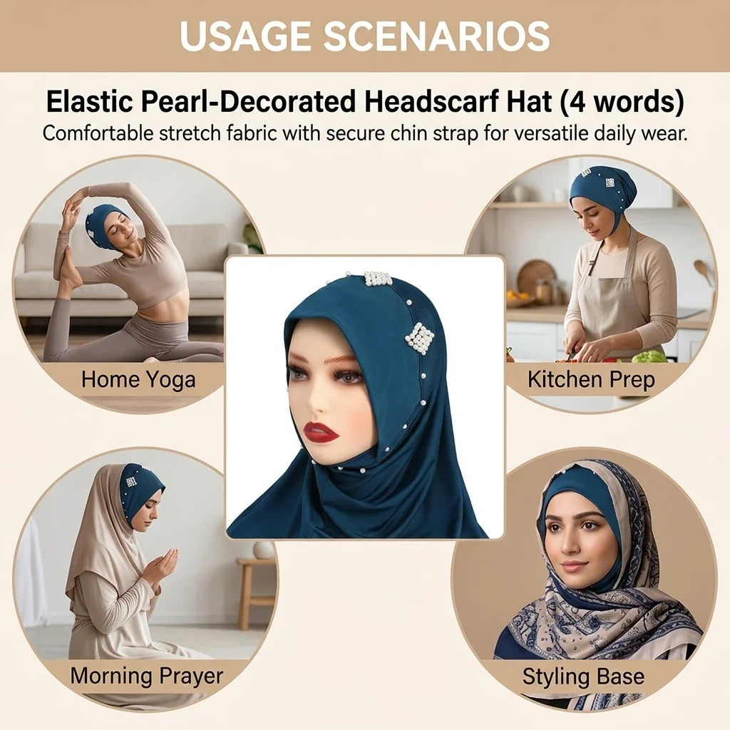 Women's Pearl Embellished Hijab Hat | Elastic Knit Base Cap