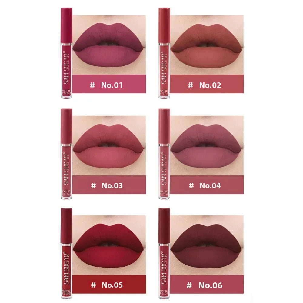 SAM SUGAR 6-Pc Matte Liquid Lipstick Set – Waterproof Velvet