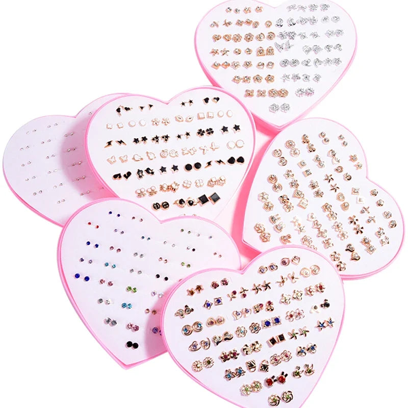 36 Pairs Crystal Flower Stud Earrings Set for Women & Girls
