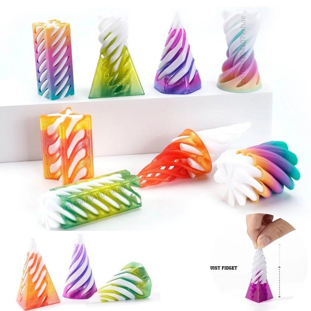 3D Printed Helix Screw Rotating Toys Stress Reducing Tool Pyramid