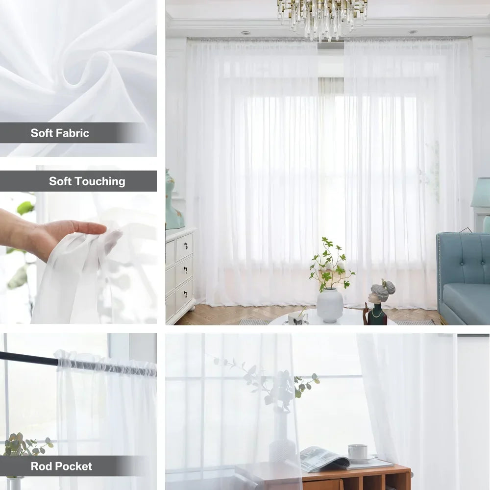 Sheer Curtains Bedroom Windows Casual Solid White Yarn Tulle Curtain