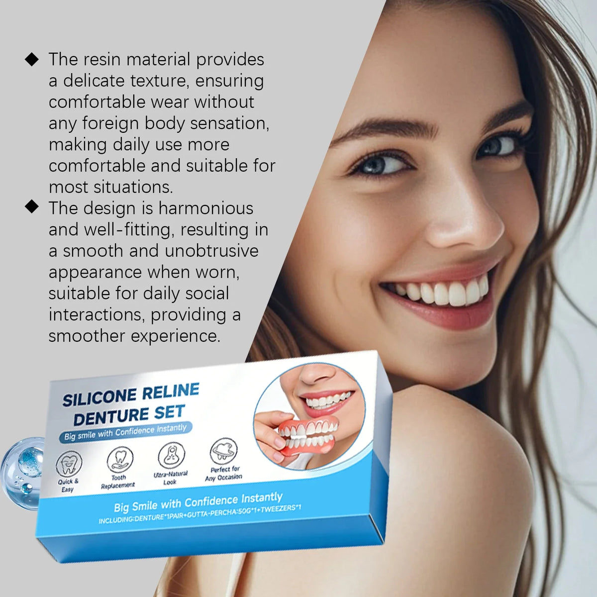 Moldable Cosmetic Snap-On Veneers – Natural Smile Denture Set