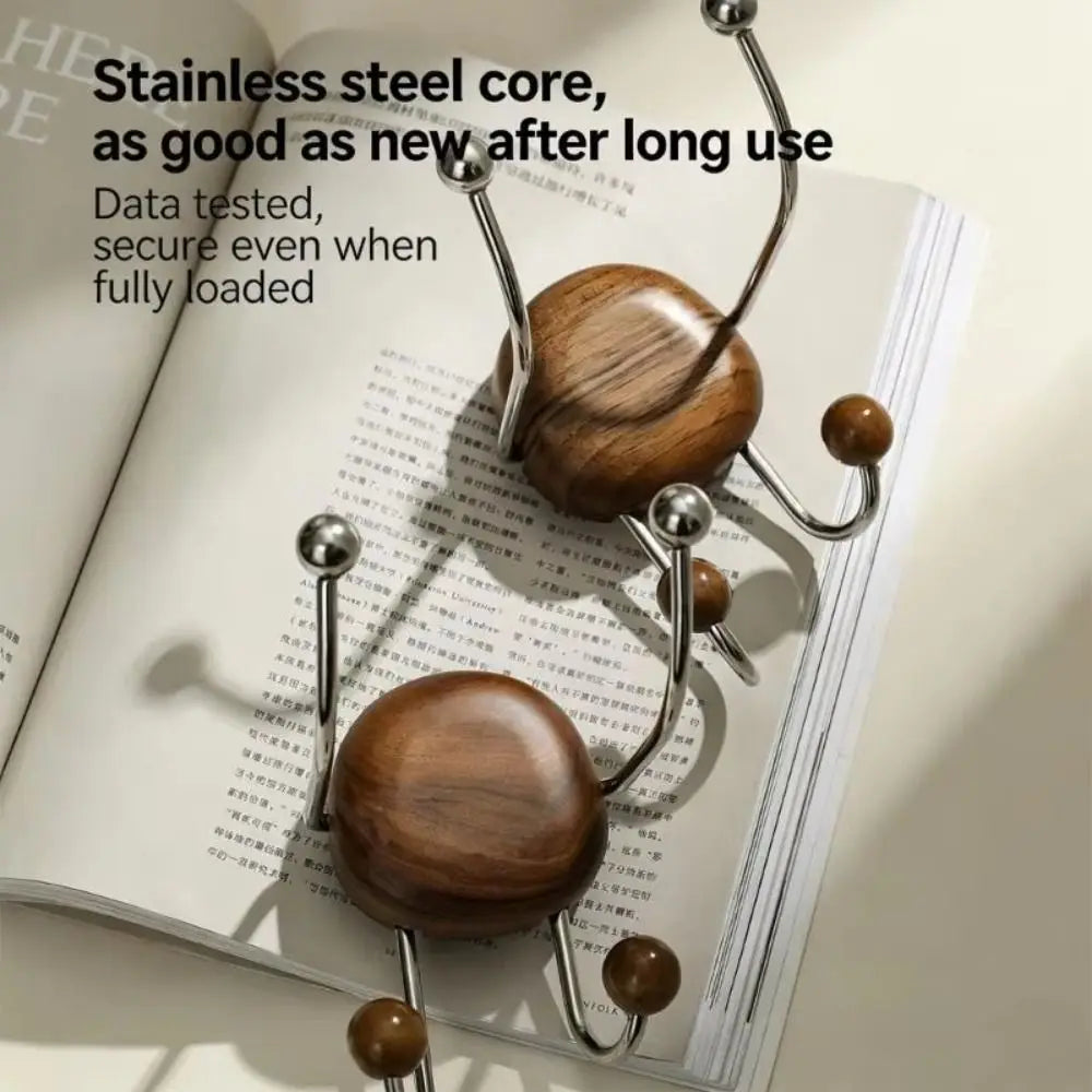 Wood & Steel Suction Cup Wall Hook Rack – No-Drill Organizer