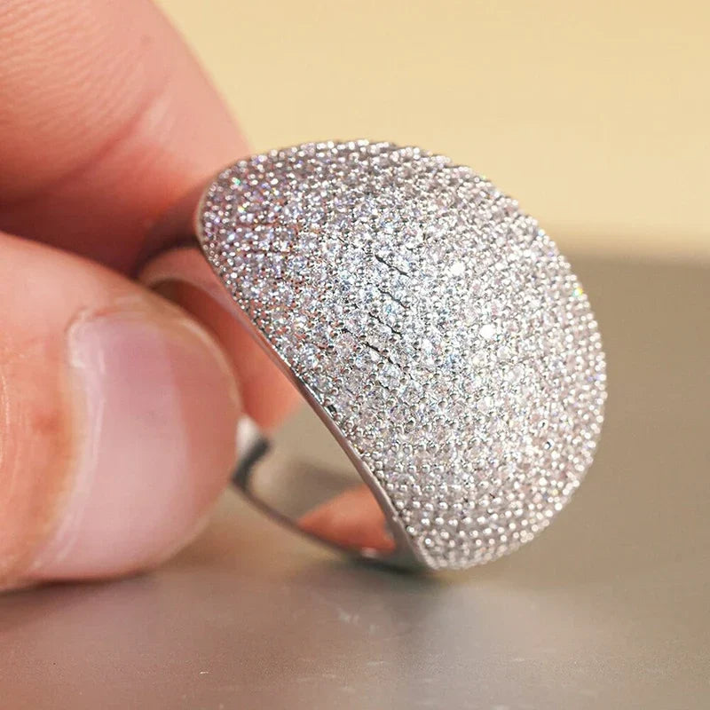 Huitan Cubic Zirconia Pave Wedding Ring for Women | CZ Band