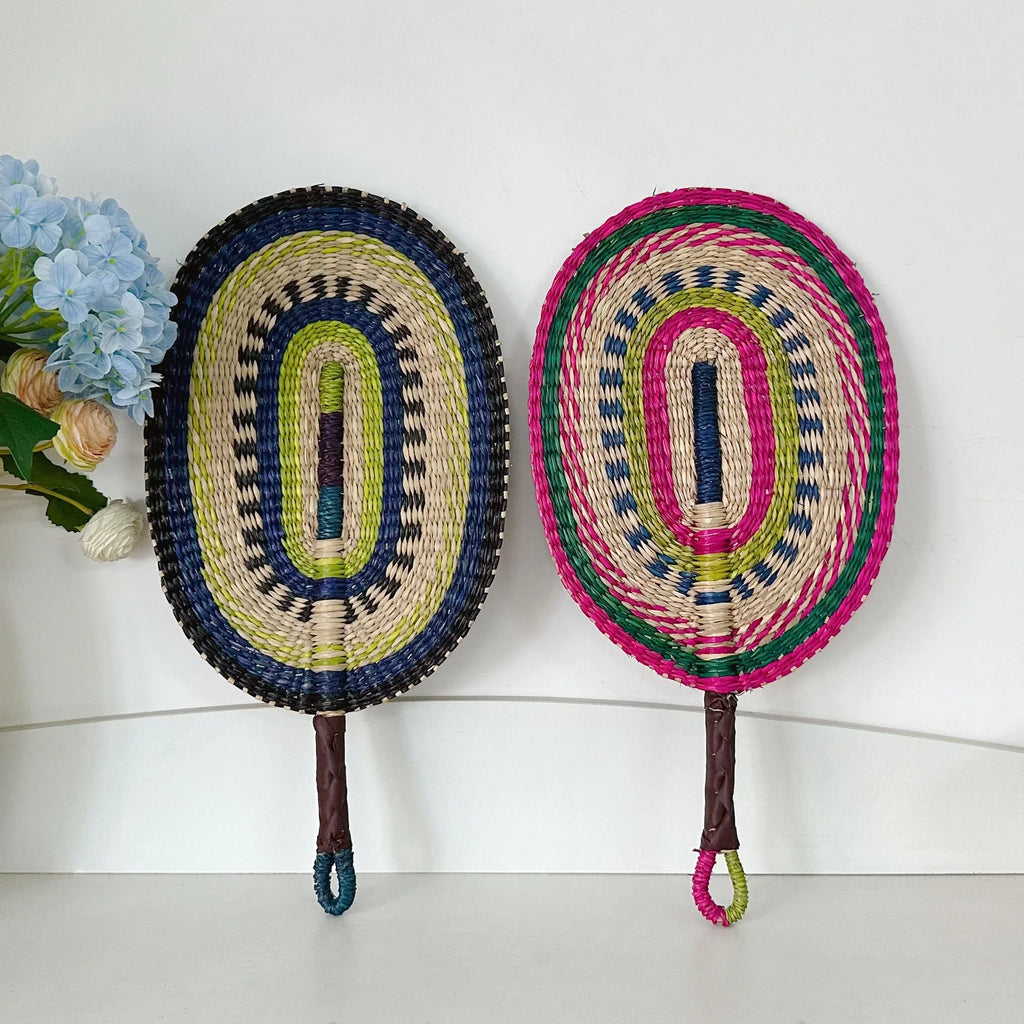 Woven Straw Fan Summer Cooling Grass Handwoven Handmade Nordic