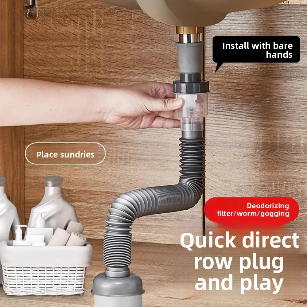 P-Trap Kitchen Sink Drain Set – Strainer, Hose & Odor Filter