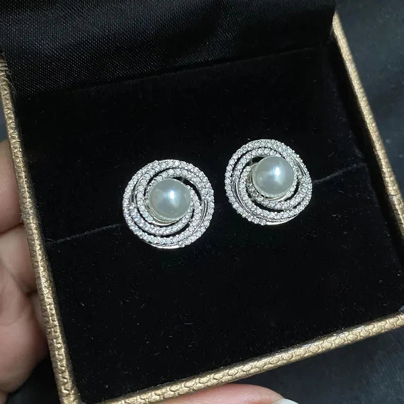 Huitan Pearl & Cubic Zirconia Stud Earrings for Women