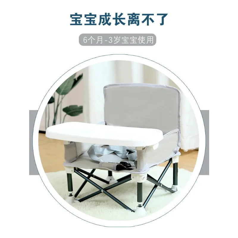 Baby Foldable Portable Dining Chair with Tray & Seat Belt – Grey