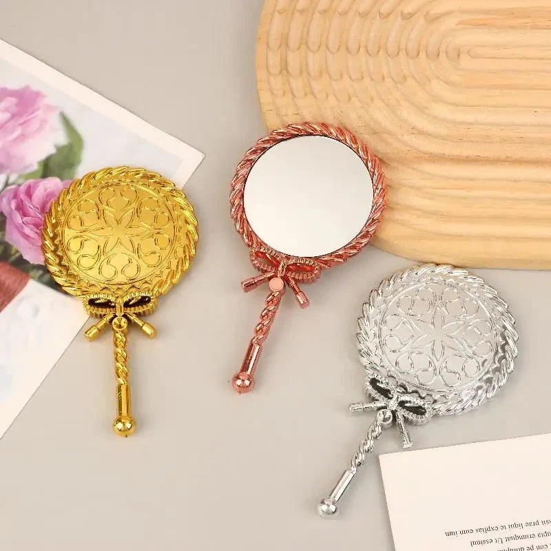 Portable Vintage Handheld Makeup Mirror Hand Hold Round Cosmetic